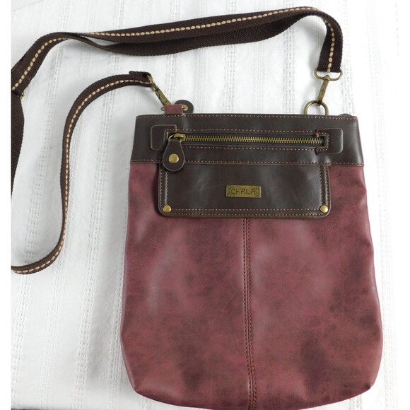 Chala Handbags Plum / Brown Crossbody Purse Shoulder Bag Zip, Faux Leather EUC! - Picture 9 of 9